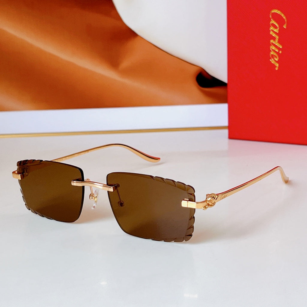 CARTIER PANTHÈRE RIMLESS RECTANGULAR FRAME SUNGLASSES CT0682S IN METAL