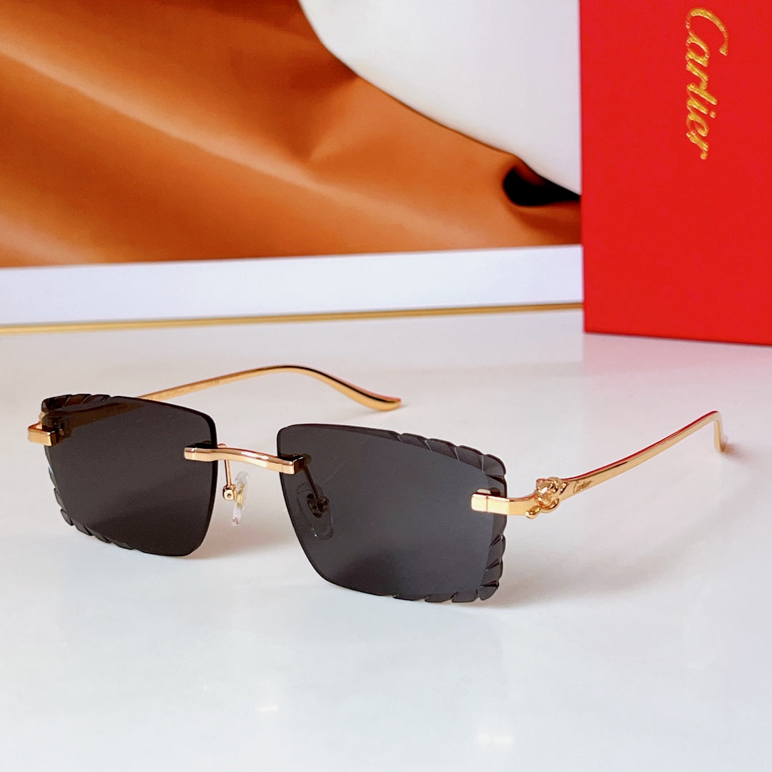 CARTIER PANTHÈRE RIMLESS RECTANGULAR FRAME SUNGLASSES CT0682S IN METAL