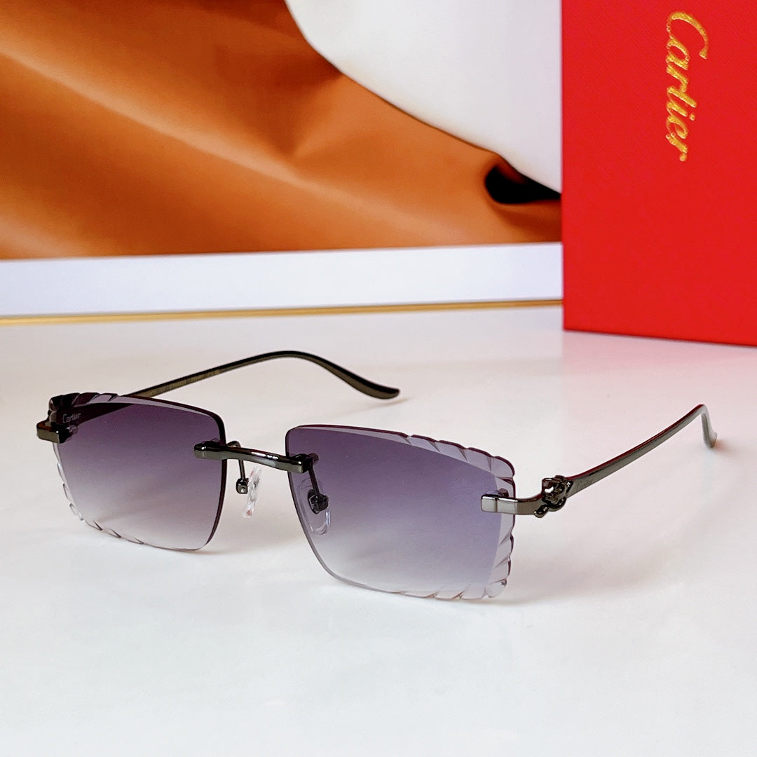 CARTIER PANTHÈRE RIMLESS RECTANGULAR FRAME SUNGLASSES CT0682S IN METAL