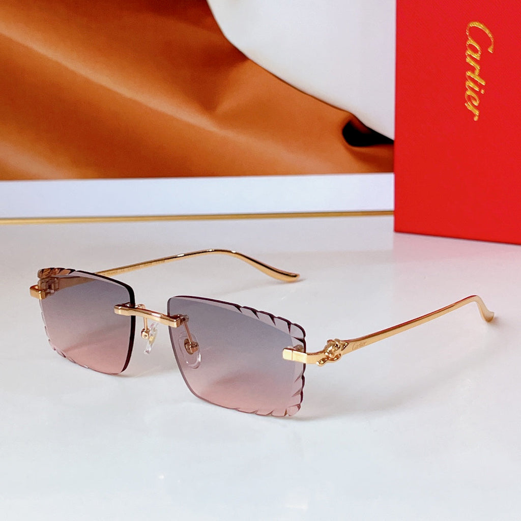 CARTIER PANTHÈRE RIMLESS RECTANGULAR FRAME SUNGLASSES CT0682S IN METAL