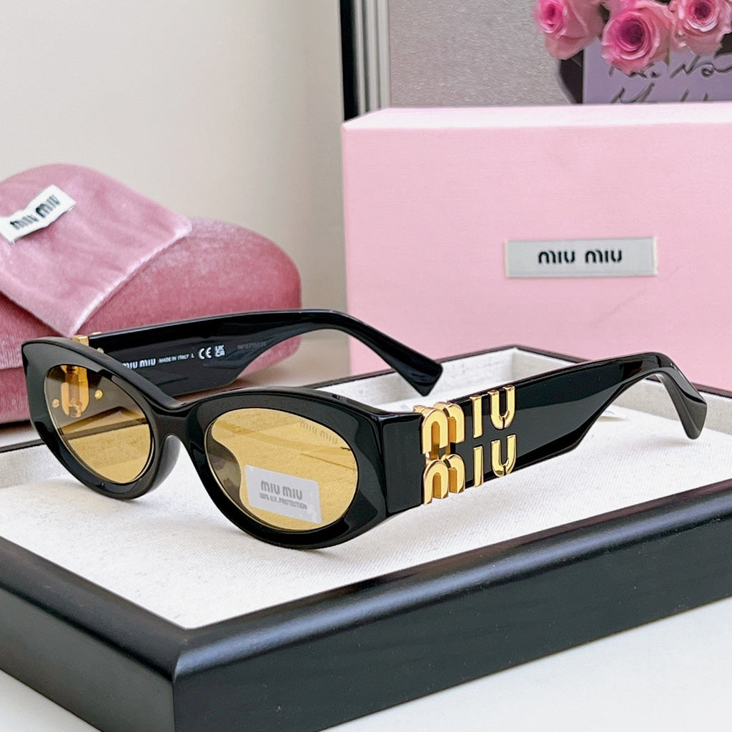 MIU MIU LOGO SMU 11WS SUNGLASSES 575894 IN BLACK ACETATE BROWN LENS