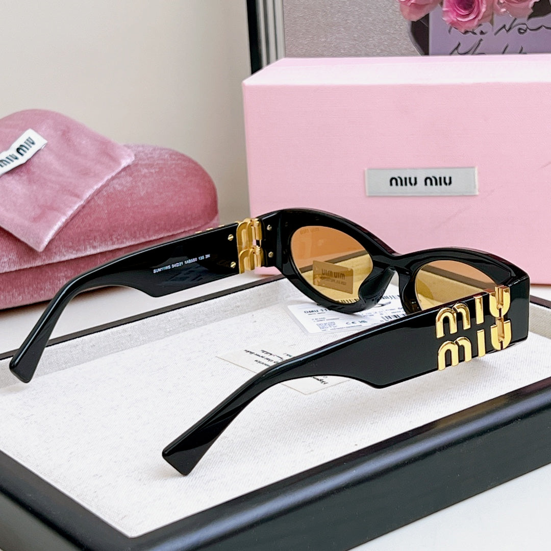 MIU MIU LOGO SMU 11WS SUNGLASSES 575894 IN BLACK ACETATE BROWN LENS