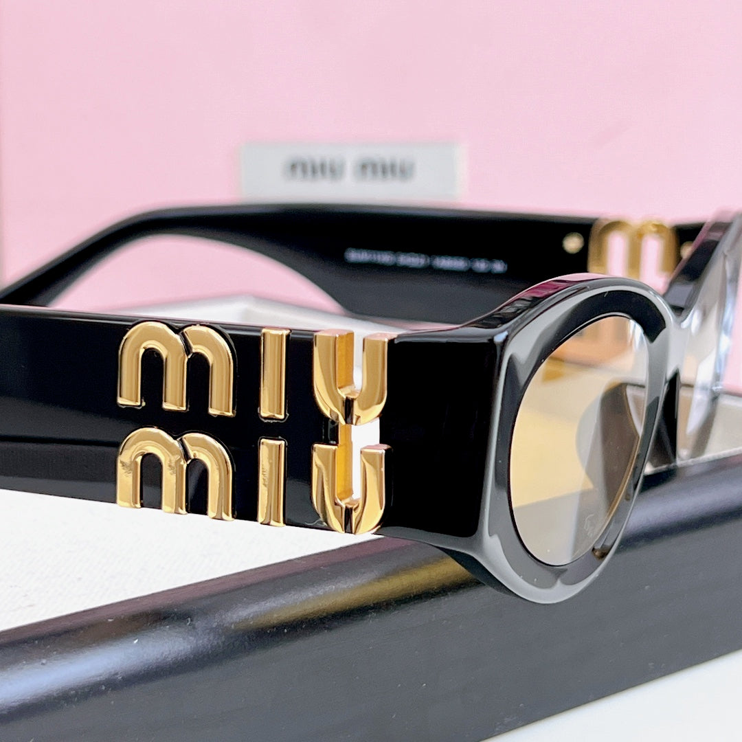 MIU MIU LOGO SMU 11WS SUNGLASSES 575894 IN BLACK ACETATE BROWN LENS