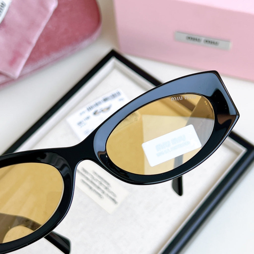 MIU MIU LOGO SMU 11WS SUNGLASSES 575894 IN BLACK ACETATE BROWN LENS