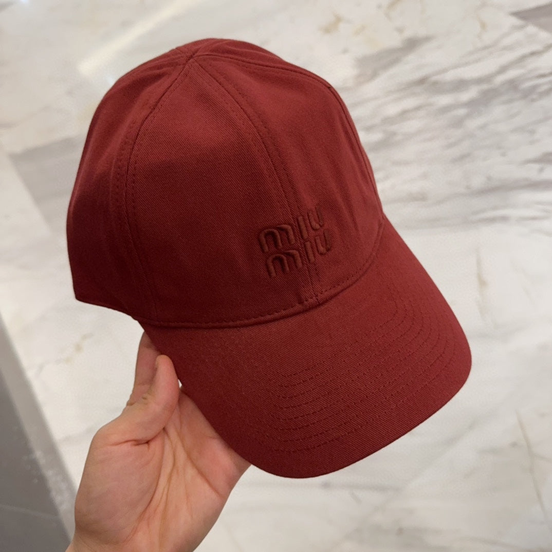 MIU MIU MM BASEBALL CAP IN RED FABRIC EMBROIDERED LOGO STYLE 9