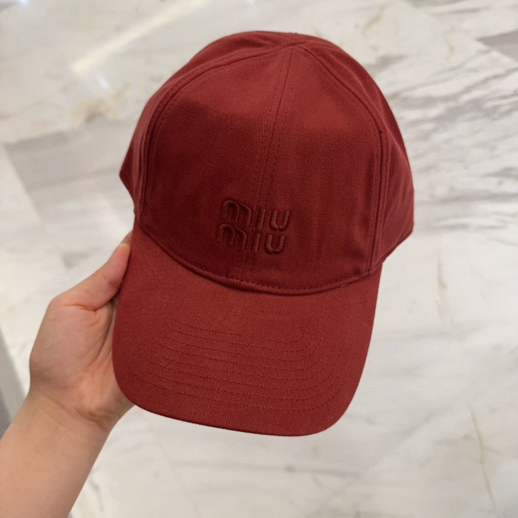 MIU MIU MM BASEBALL CAP IN RED FABRIC EMBROIDERED LOGO STYLE 9
