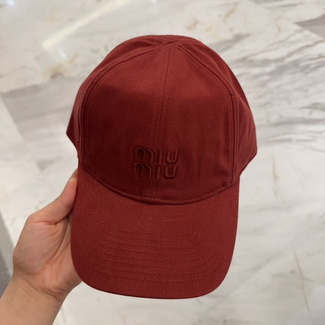 MIU MIU MM BASEBALL CAP IN RED FABRIC EMBROIDERED LOGO STYLE 9