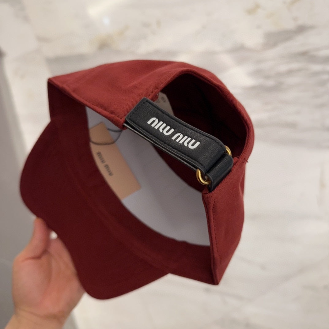 MIU MIU MM BASEBALL CAP IN RED FABRIC EMBROIDERED LOGO STYLE 9
