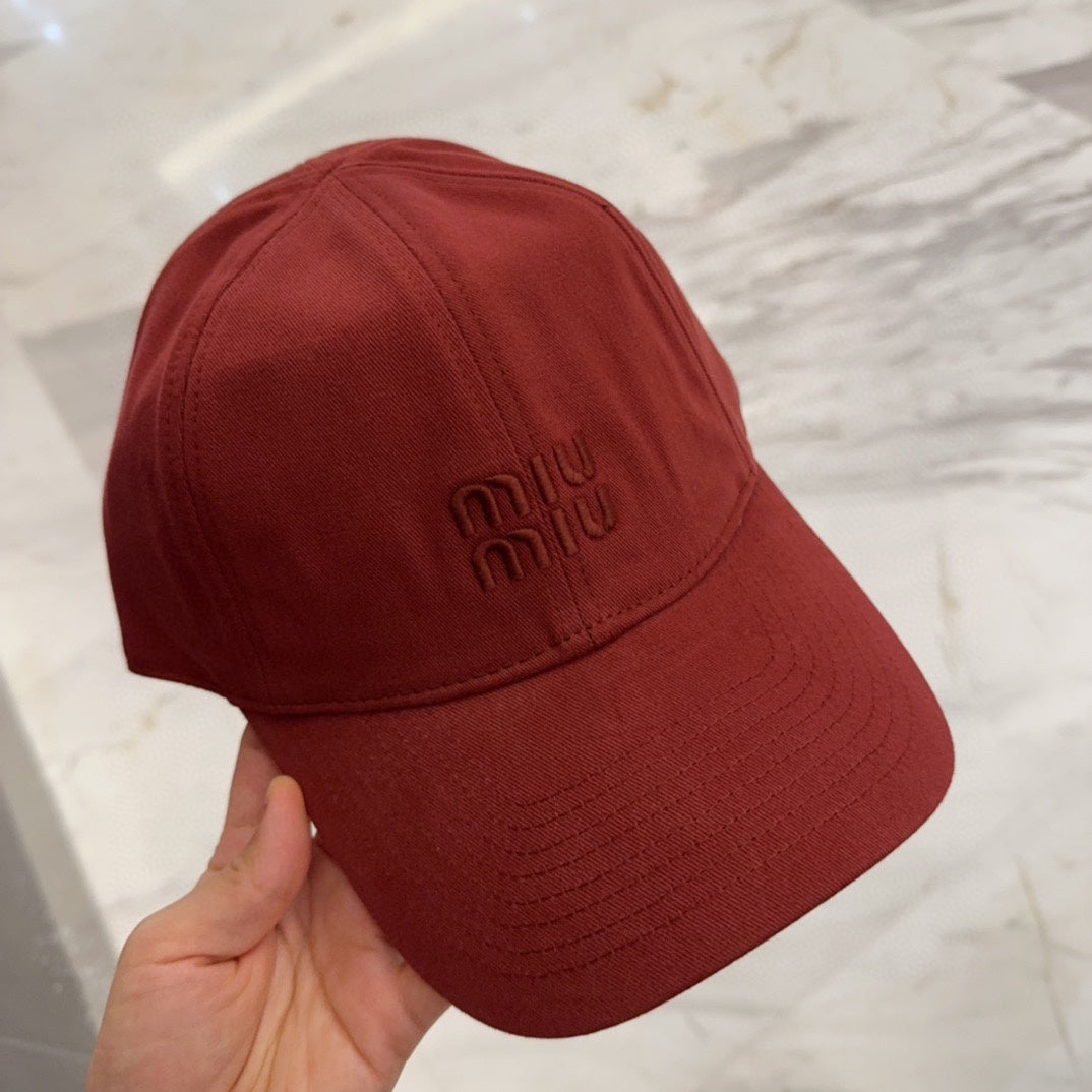 MIU MIU MM BASEBALL CAP IN RED FABRIC EMBROIDERED LOGO STYLE 9