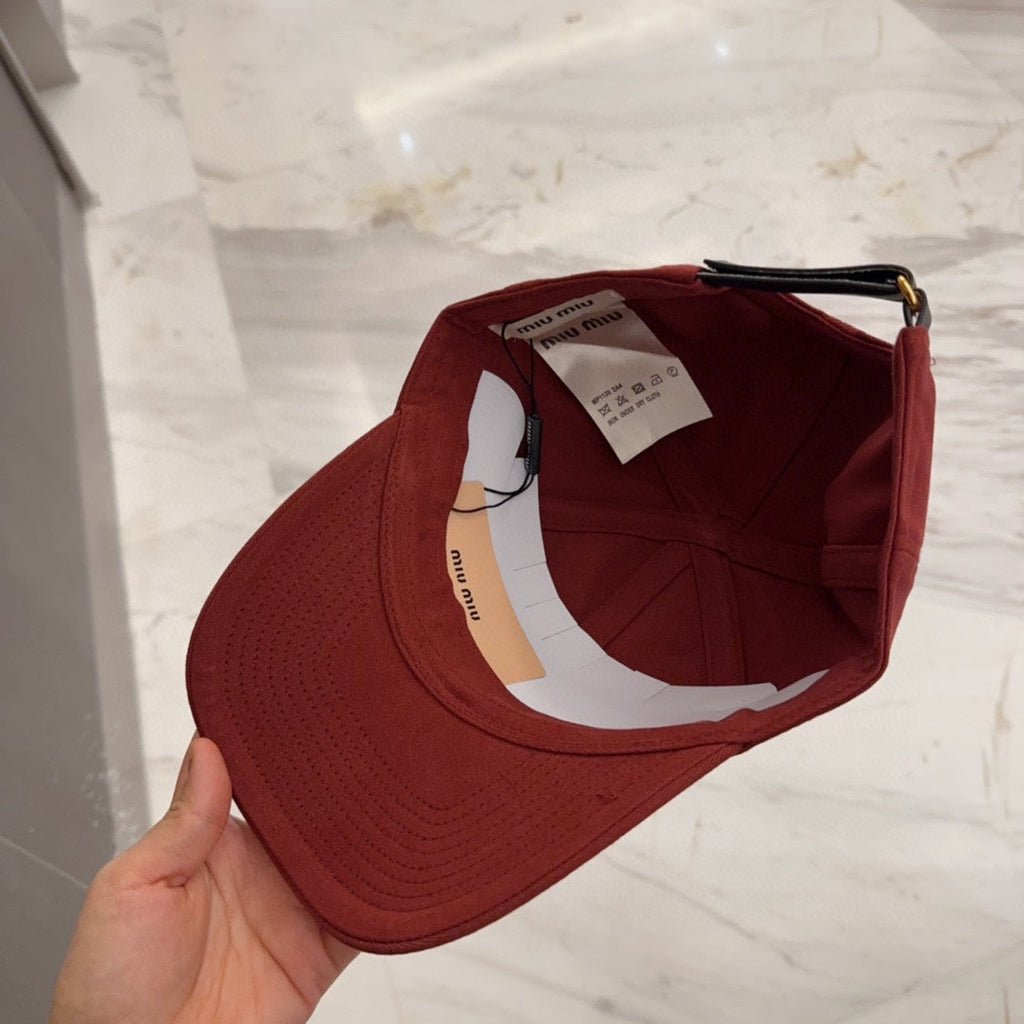 MIU MIU MM BASEBALL CAP IN RED FABRIC EMBROIDERED LOGO STYLE 9