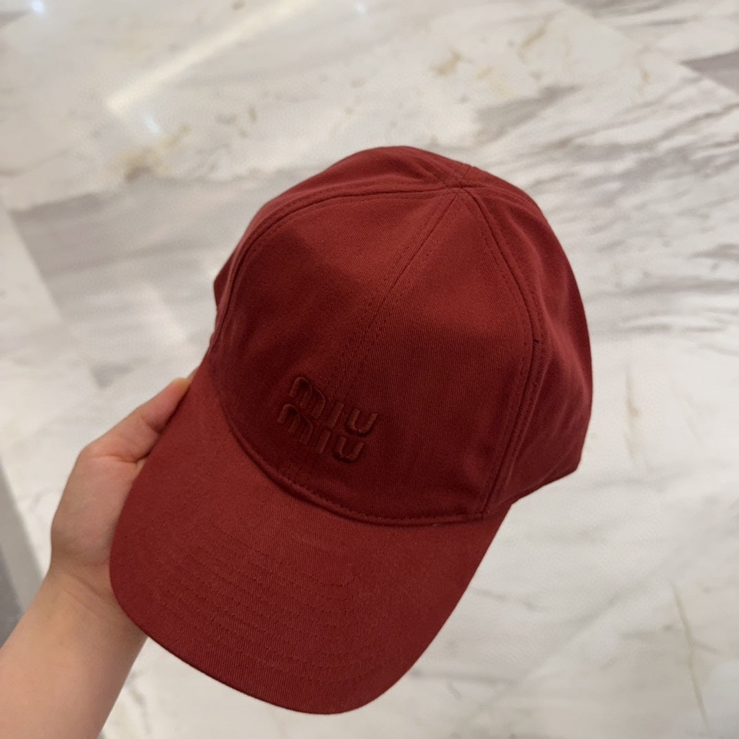 MIU MIU MM BASEBALL CAP IN RED FABRIC EMBROIDERED LOGO STYLE 9