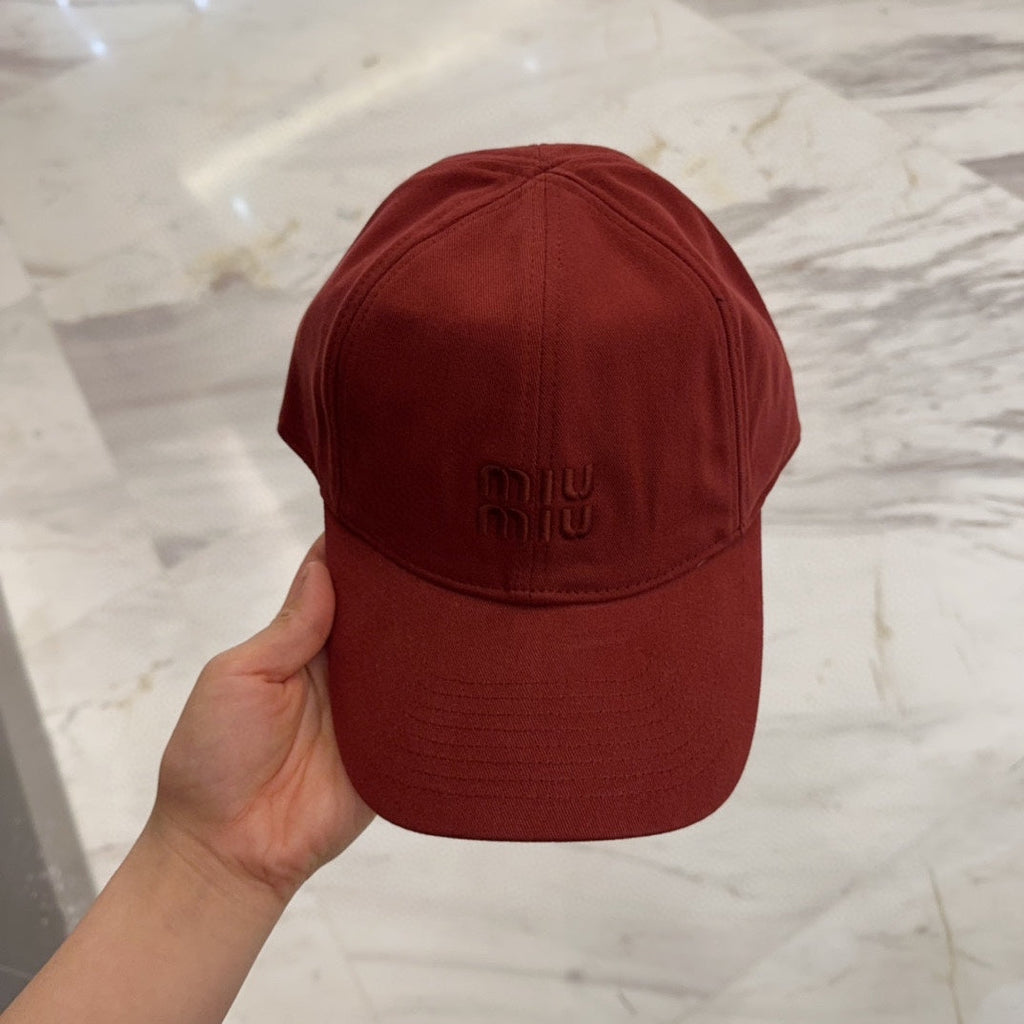 MIU MIU MM BASEBALL CAP IN RED FABRIC EMBROIDERED LOGO STYLE 9