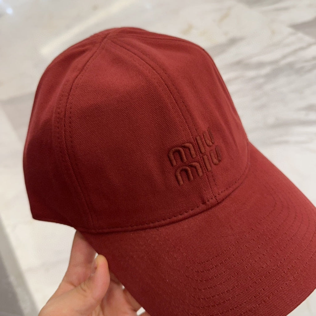 MIU MIU MM BASEBALL CAP IN RED FABRIC EMBROIDERED LOGO STYLE 9