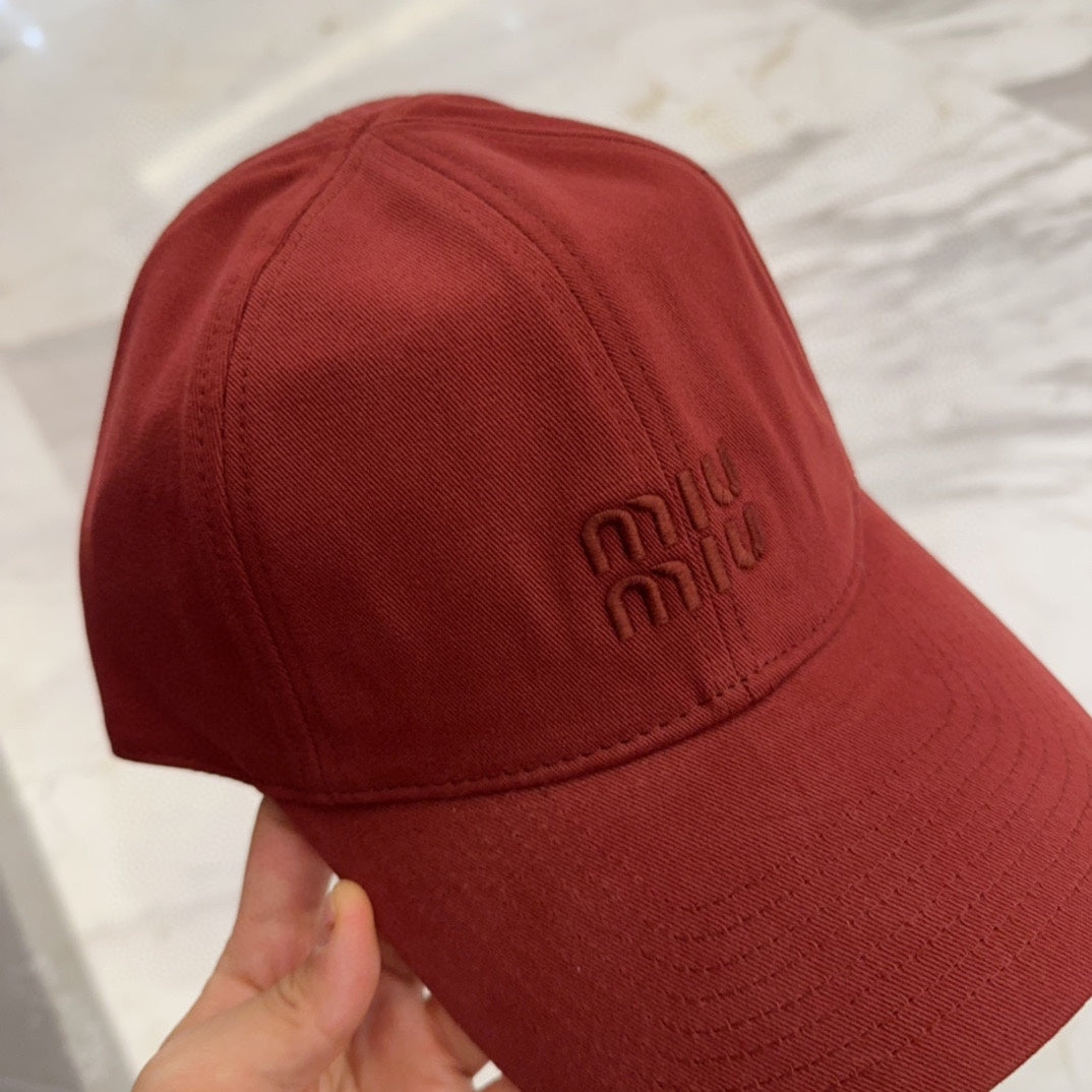 MIU MIU MM BASEBALL CAP IN RED FABRIC EMBROIDERED LOGO STYLE 9