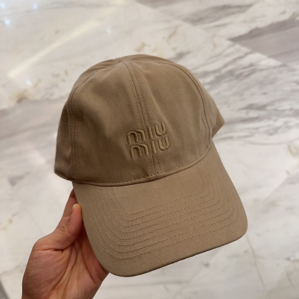 MIU MIU MM BASEBALL CAP IN BEIGE FABRIC EMBROIDERED LOGO STYLE 8