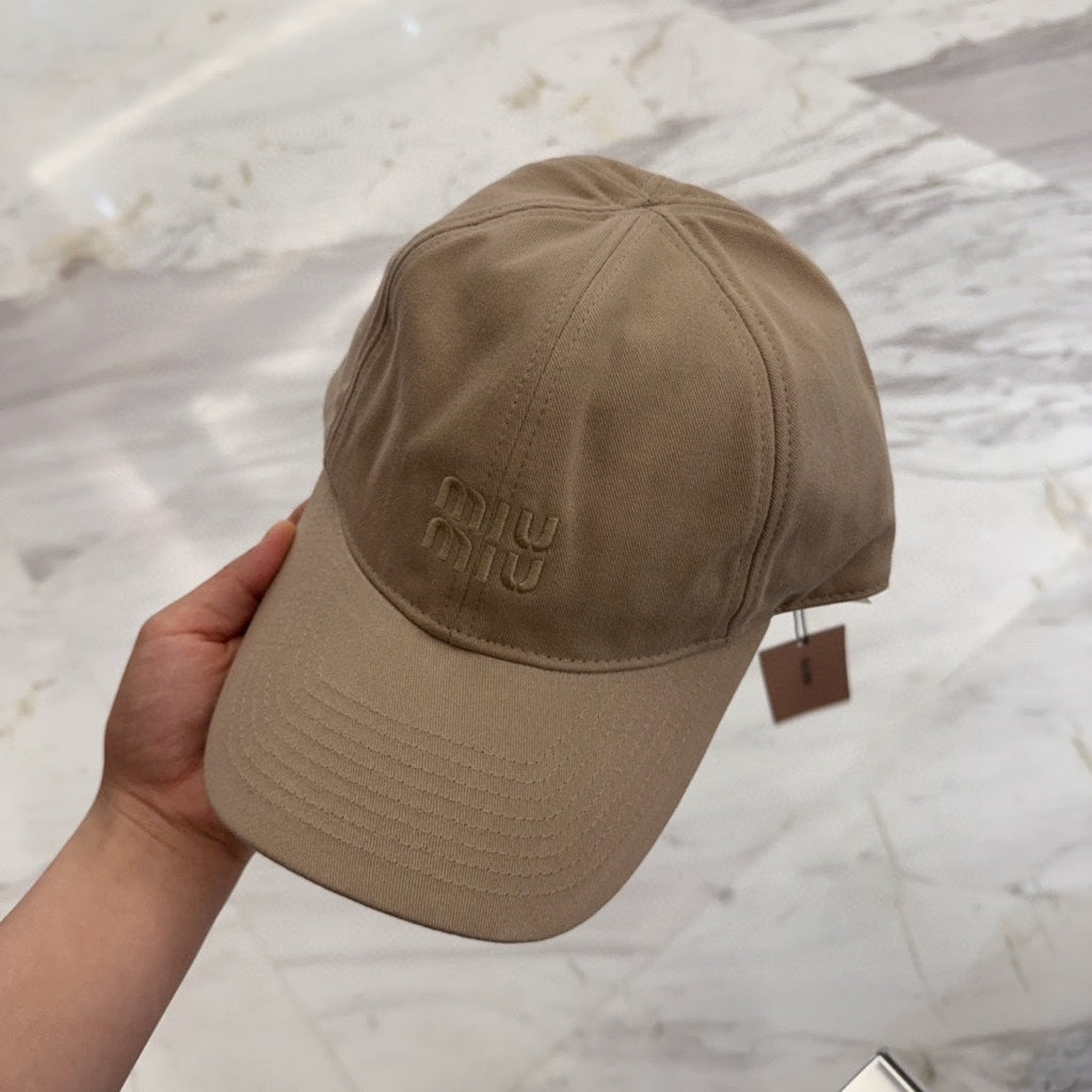 MIU MIU MM BASEBALL CAP IN BEIGE FABRIC EMBROIDERED LOGO STYLE 8