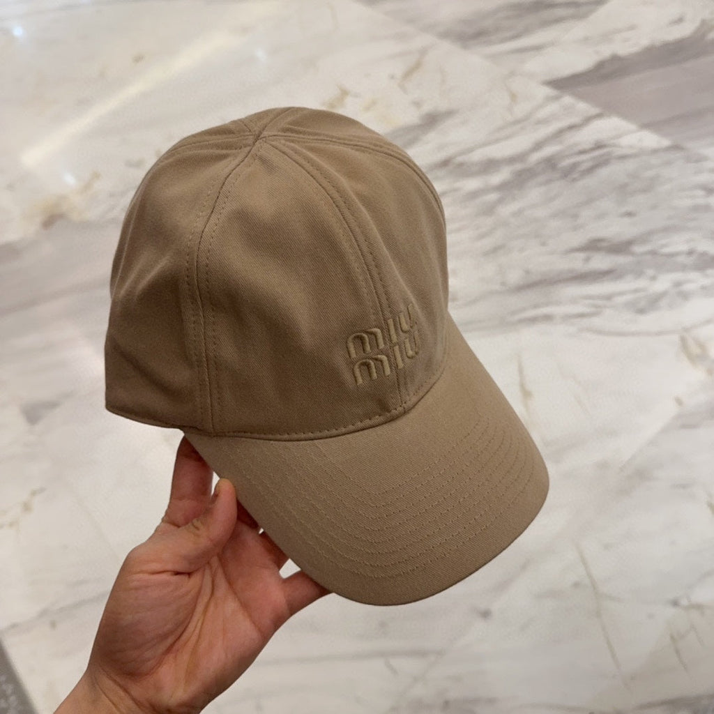 MIU MIU MM BASEBALL CAP IN BEIGE FABRIC EMBROIDERED LOGO STYLE 8