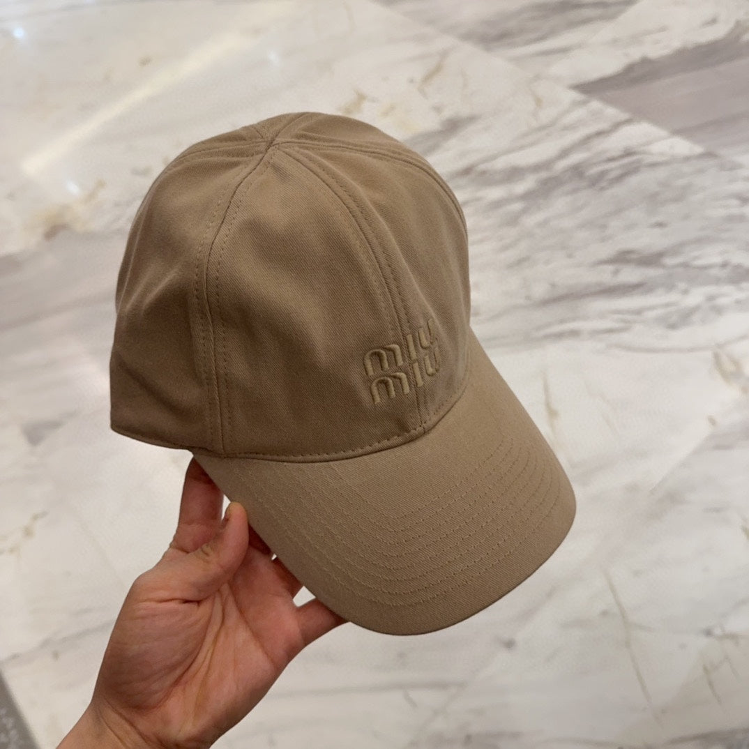 MIU MIU MM BASEBALL CAP IN BEIGE FABRIC EMBROIDERED LOGO STYLE 8