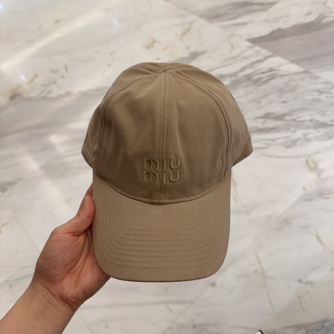 MIU MIU MM BASEBALL CAP IN BEIGE FABRIC EMBROIDERED LOGO STYLE 8