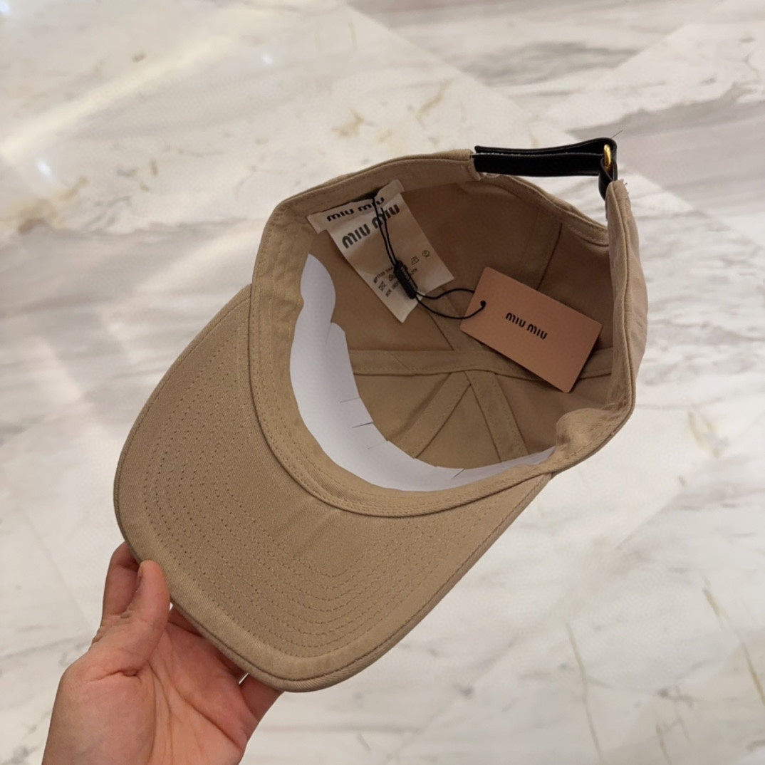 MIU MIU MM BASEBALL CAP IN BEIGE FABRIC EMBROIDERED LOGO STYLE 8