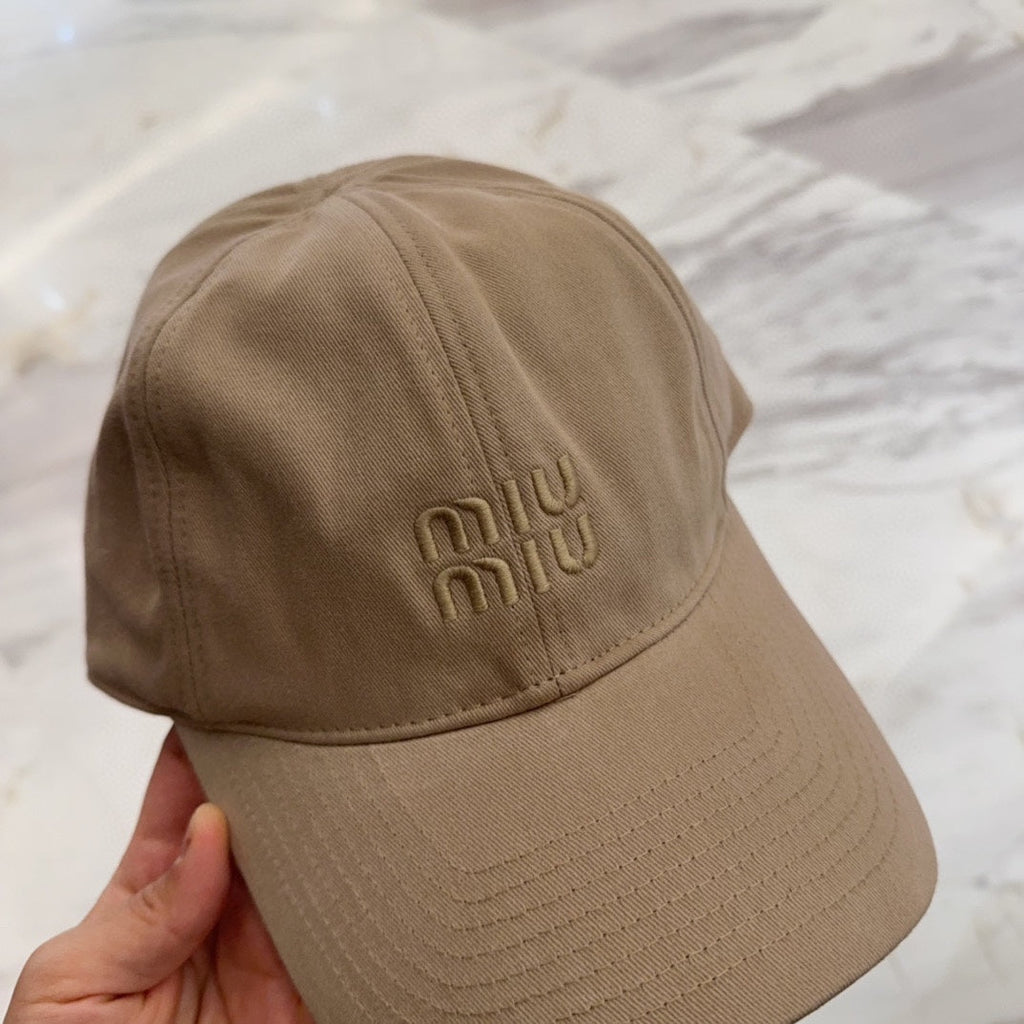 MIU MIU MM BASEBALL CAP IN BEIGE FABRIC EMBROIDERED LOGO STYLE 8