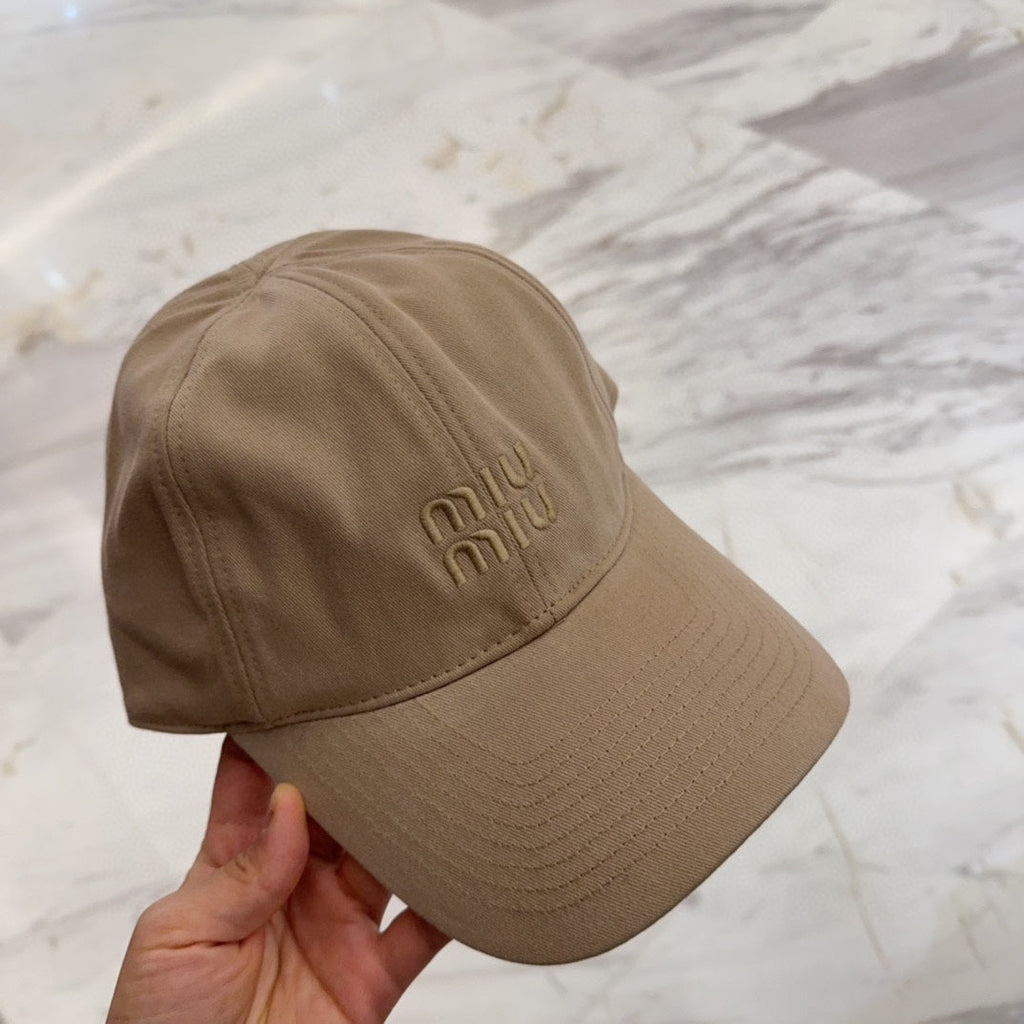 MIU MIU MM BASEBALL CAP IN BEIGE FABRIC EMBROIDERED LOGO STYLE 8