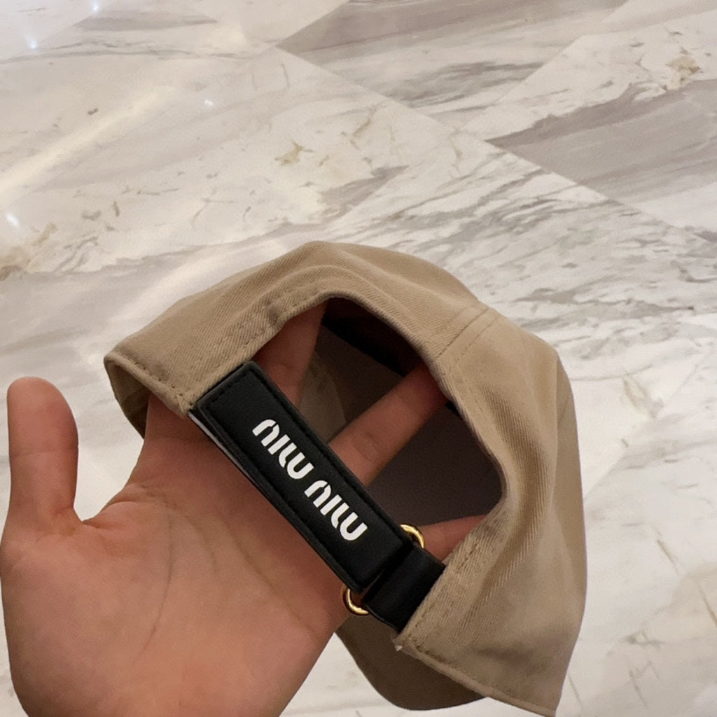 MIU MIU MM BASEBALL CAP IN BEIGE FABRIC EMBROIDERED LOGO STYLE 8