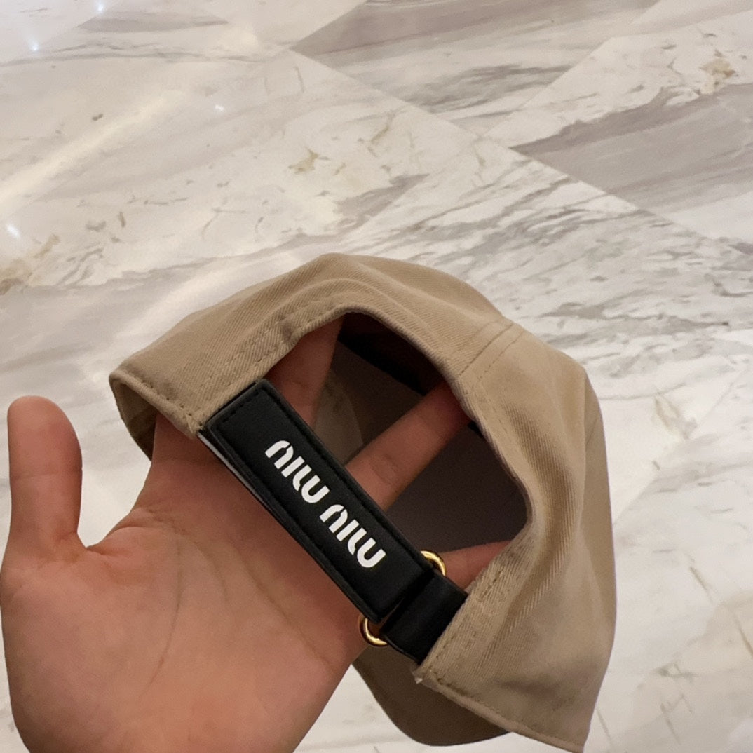 MIU MIU MM BASEBALL CAP IN BEIGE FABRIC EMBROIDERED LOGO STYLE 8