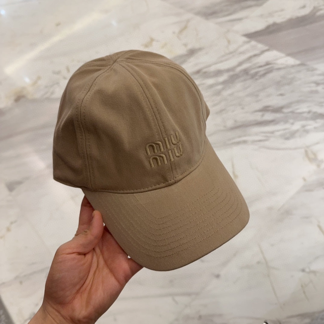 MIU MIU MM BASEBALL CAP IN BEIGE FABRIC EMBROIDERED LOGO STYLE 8