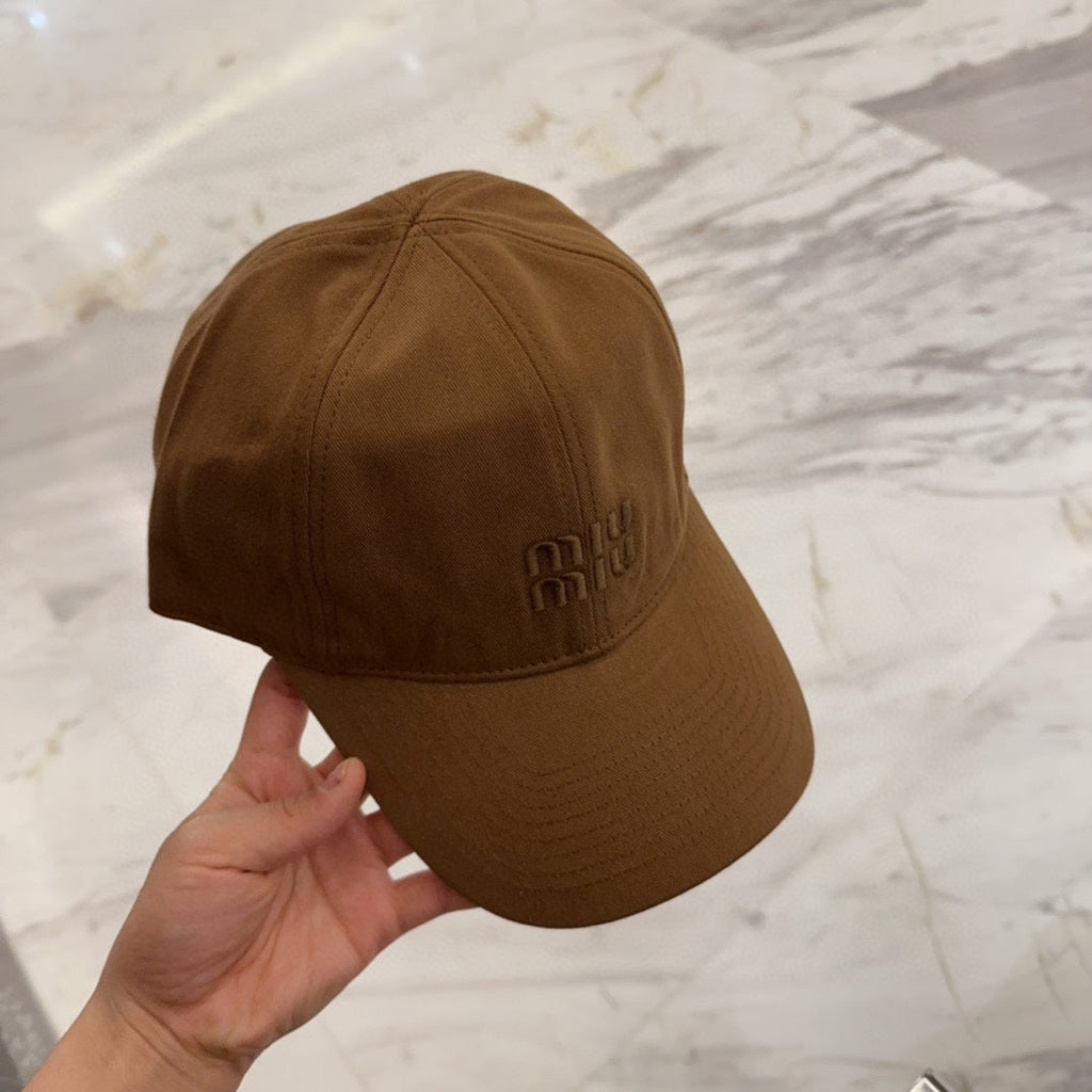 MIU MIU MM BASEBALL CAP IN BROWN FABRIC EMBROIDERED LOGO STYLE 6