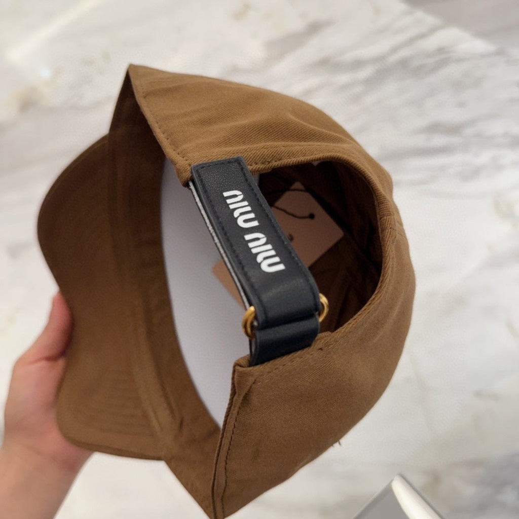 MIU MIU MM BASEBALL CAP IN BROWN FABRIC EMBROIDERED LOGO STYLE 6