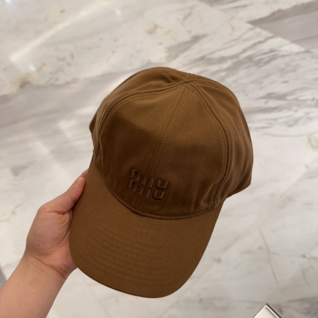 MIU MIU MM BASEBALL CAP IN BROWN FABRIC EMBROIDERED LOGO STYLE 6