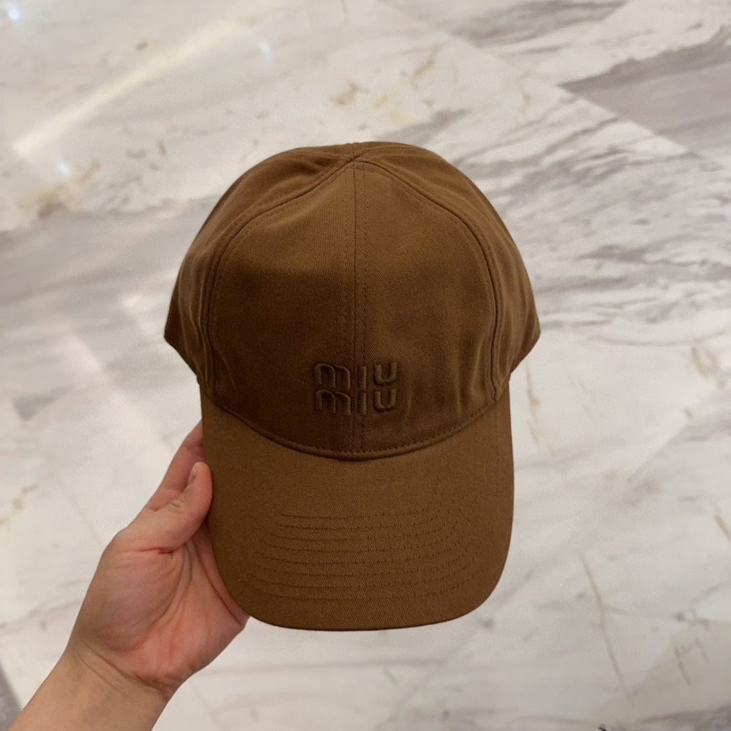 MIU MIU MM BASEBALL CAP IN BROWN FABRIC EMBROIDERED LOGO STYLE 6