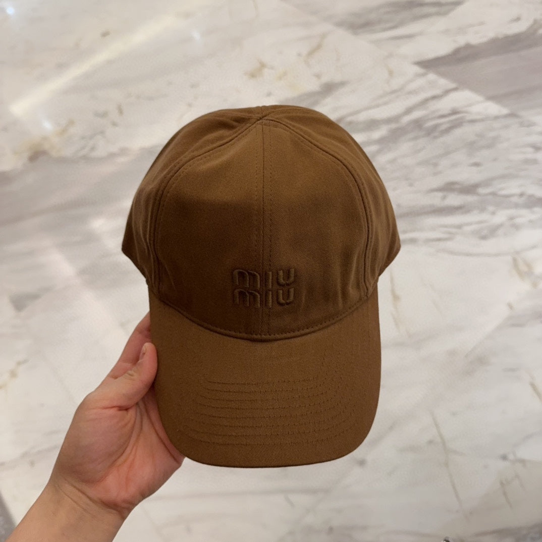 MIU MIU MM BASEBALL CAP IN BROWN FABRIC EMBROIDERED LOGO STYLE 6