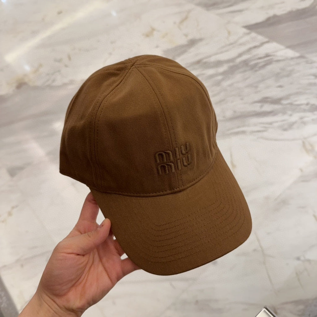 MIU MIU MM BASEBALL CAP IN BROWN FABRIC EMBROIDERED LOGO STYLE 6