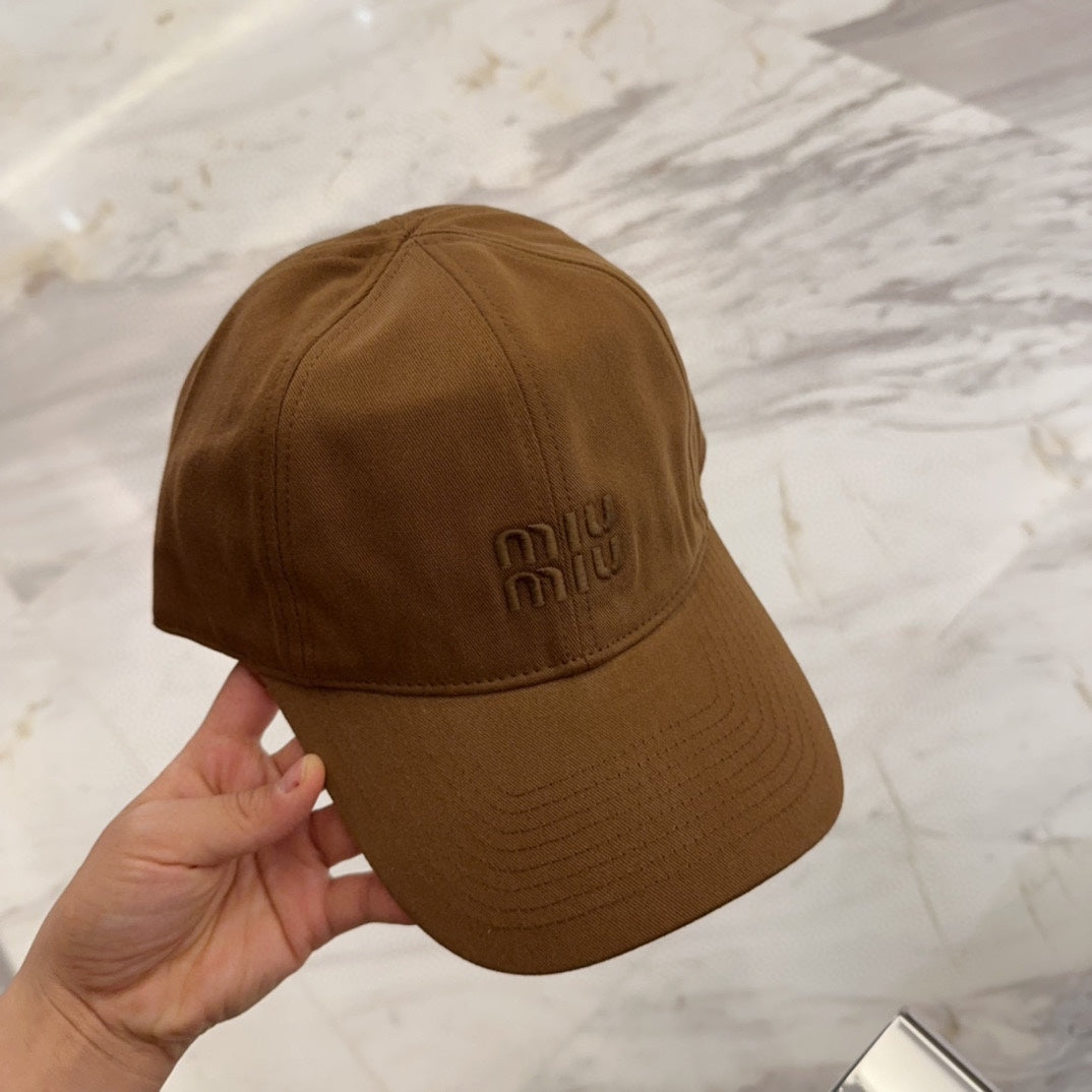 MIU MIU MM BASEBALL CAP IN BROWN FABRIC EMBROIDERED LOGO STYLE 6