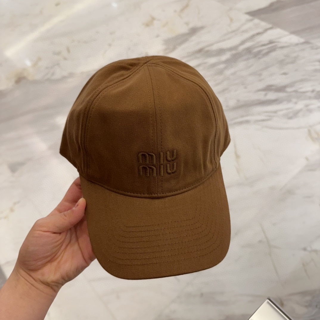 MIU MIU MM BASEBALL CAP IN BROWN FABRIC EMBROIDERED LOGO STYLE 6