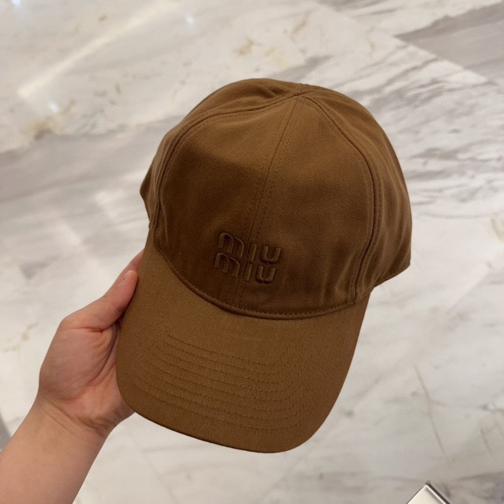 MIU MIU MM BASEBALL CAP IN BROWN FABRIC EMBROIDERED LOGO STYLE 6