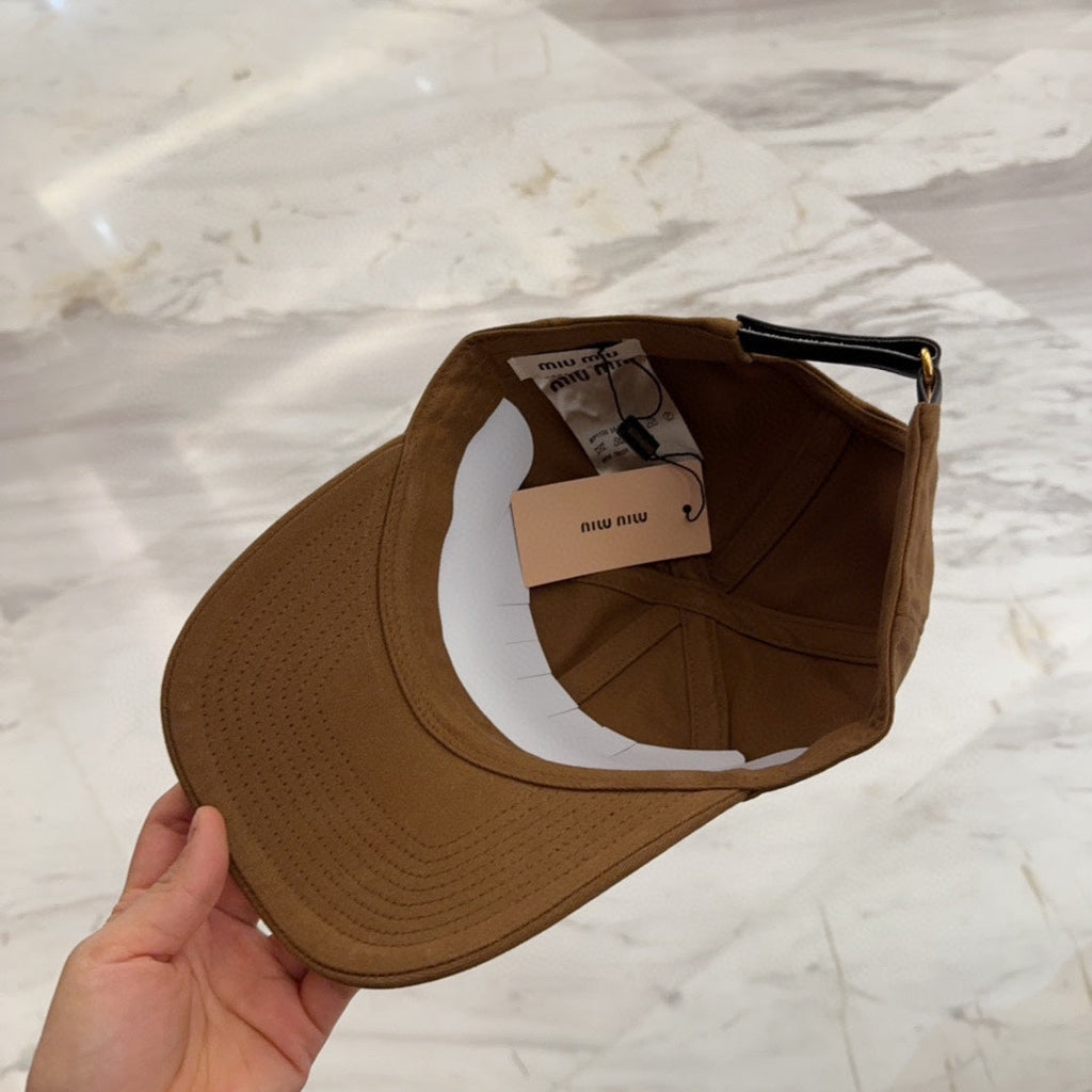 MIU MIU MM BASEBALL CAP IN BROWN FABRIC EMBROIDERED LOGO STYLE 6