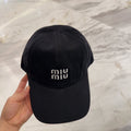 MIU MIU MM BASEBALL CAP IN BLACK FABRIC EMBROIDERED LOGO STYLE 5