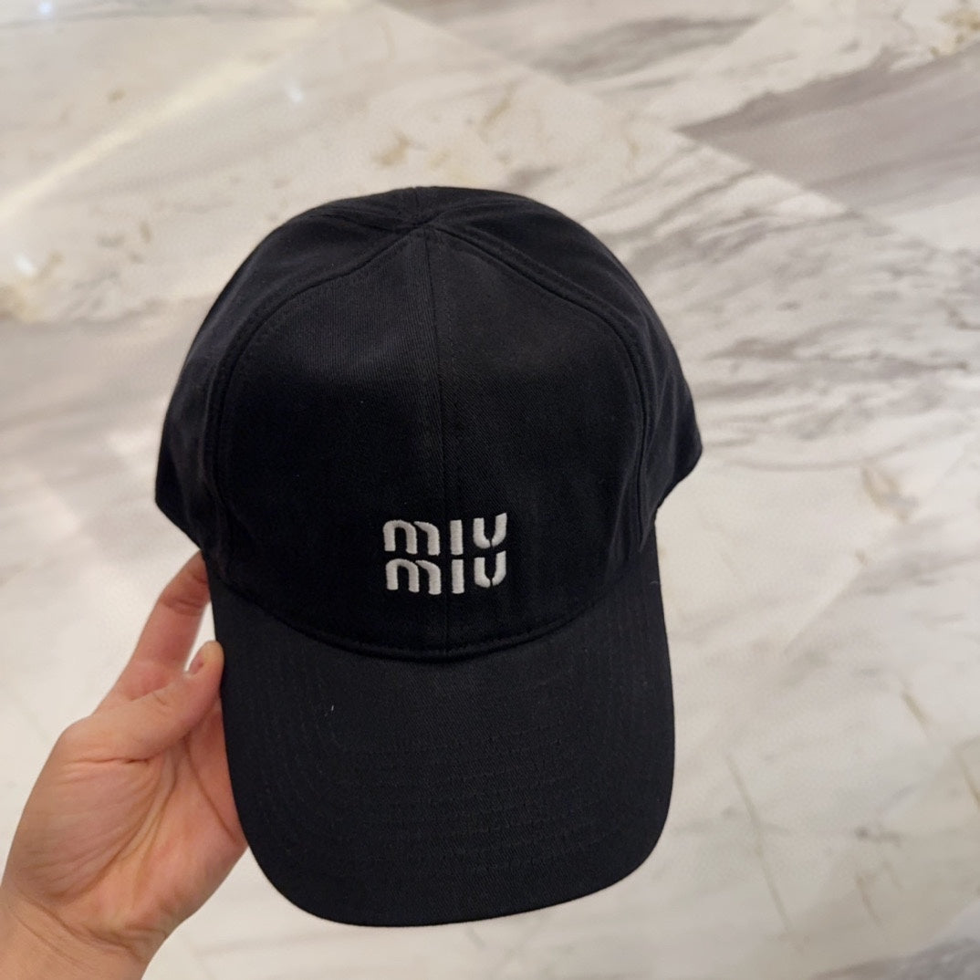 MIU MIU MM BASEBALL CAP IN BLACK FABRIC EMBROIDERED LOGO STYLE 5