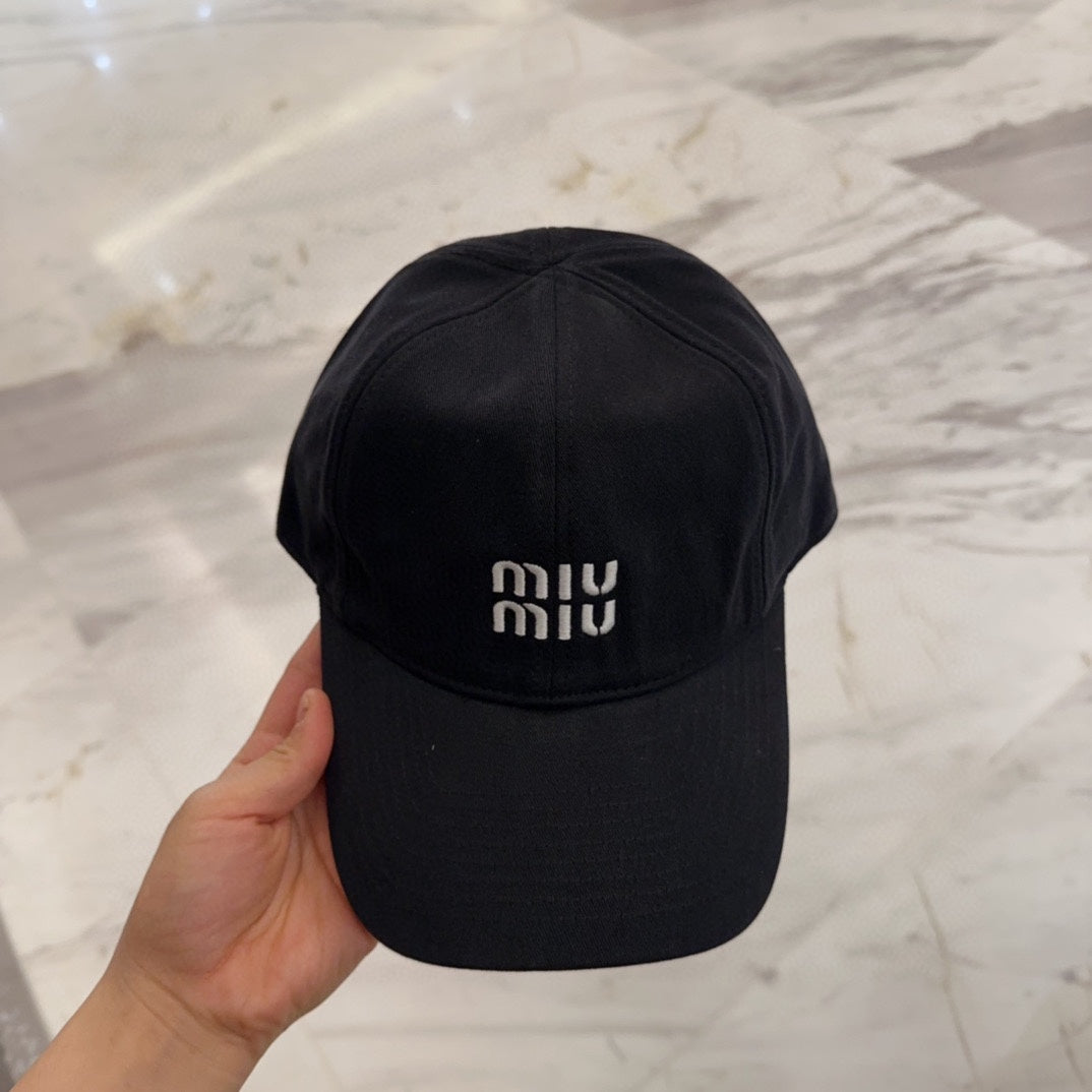 MIU MIU MM BASEBALL CAP IN BLACK FABRIC EMBROIDERED LOGO STYLE 5