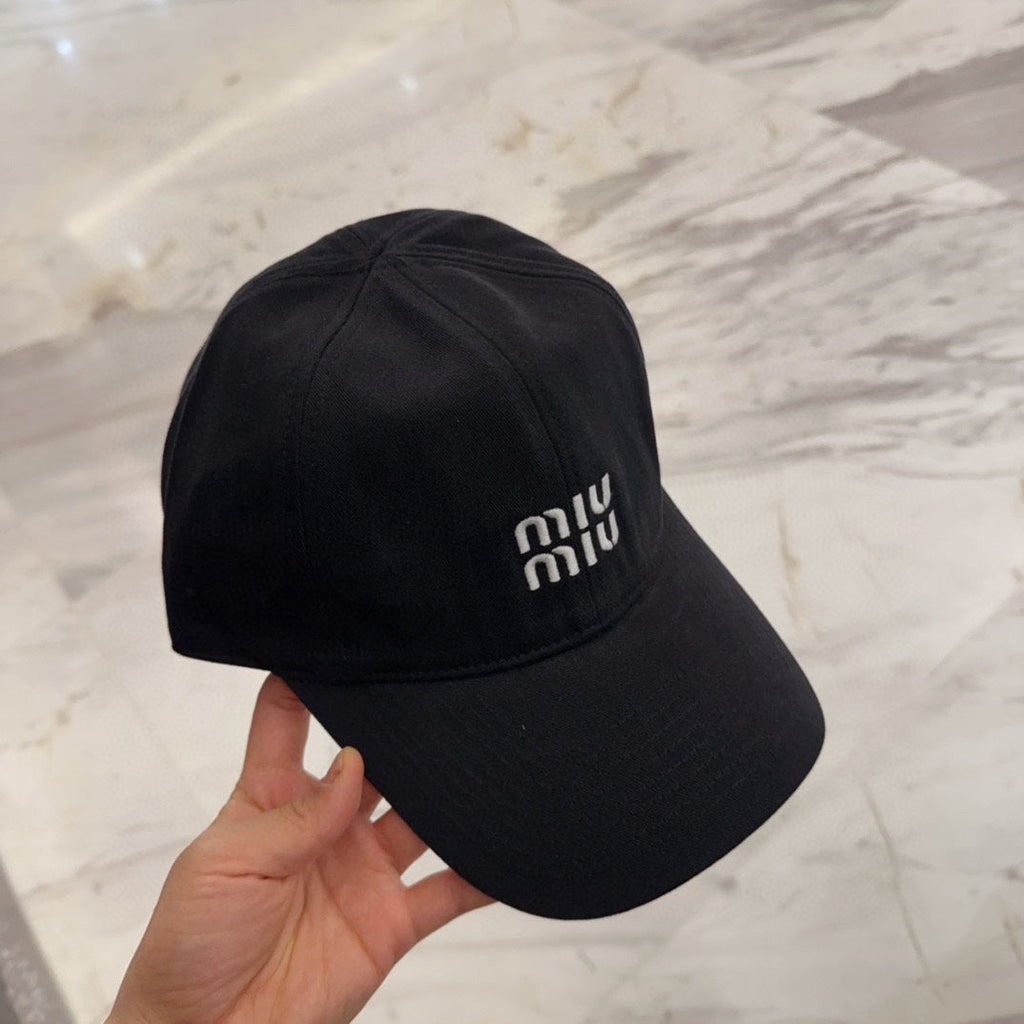 MIU MIU MM BASEBALL CAP IN BLACK FABRIC EMBROIDERED LOGO STYLE 5