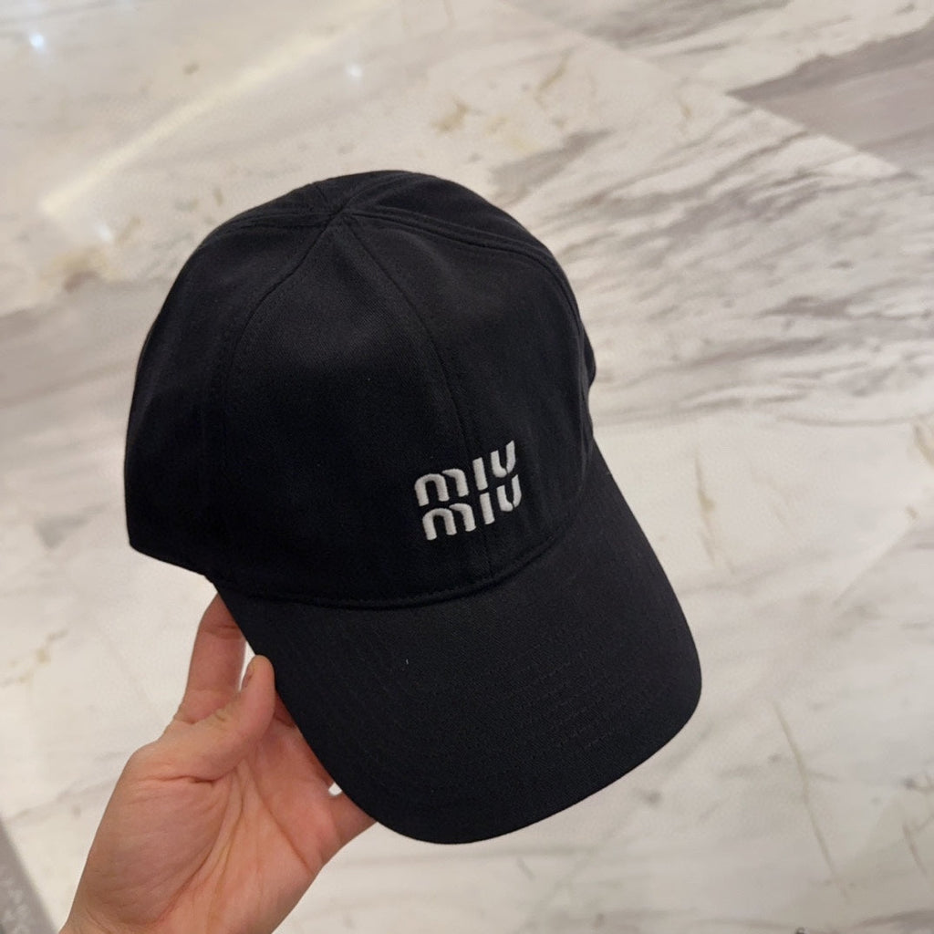 MIU MIU MM BASEBALL CAP IN BLACK FABRIC EMBROIDERED LOGO STYLE 5