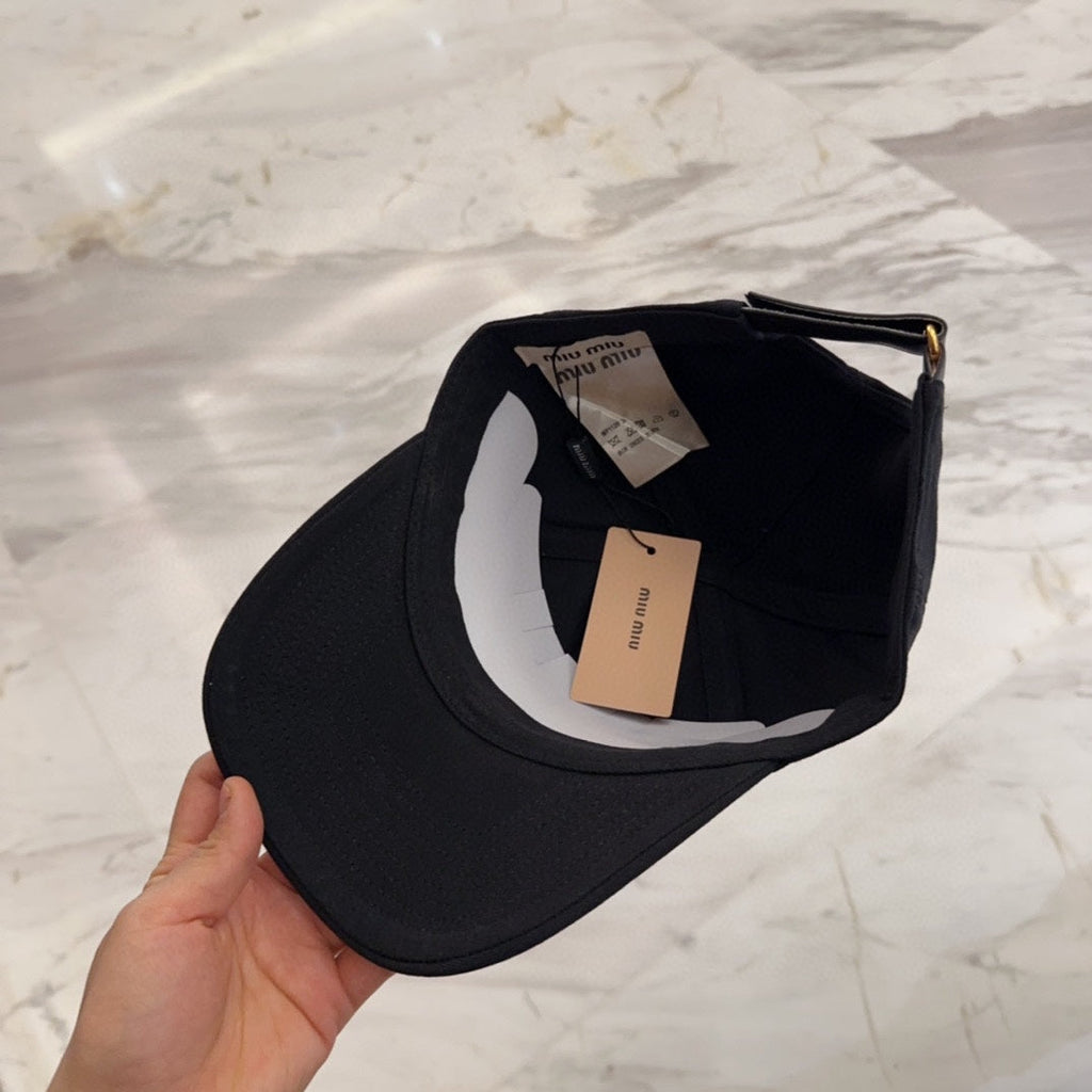 MIU MIU MM BASEBALL CAP IN BLACK FABRIC EMBROIDERED LOGO STYLE 5