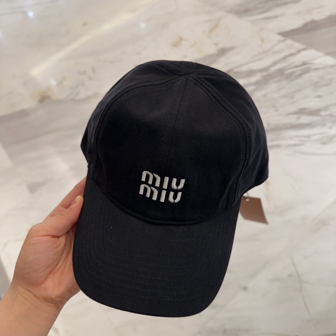 MIU MIU MM BASEBALL CAP IN BLACK FABRIC EMBROIDERED LOGO STYLE 5