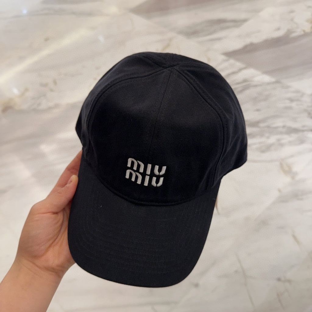 MIU MIU MM BASEBALL CAP IN BLACK FABRIC EMBROIDERED LOGO STYLE 5