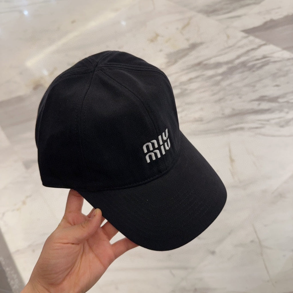 MIU MIU MM BASEBALL CAP IN BLACK FABRIC EMBROIDERED LOGO STYLE 5
