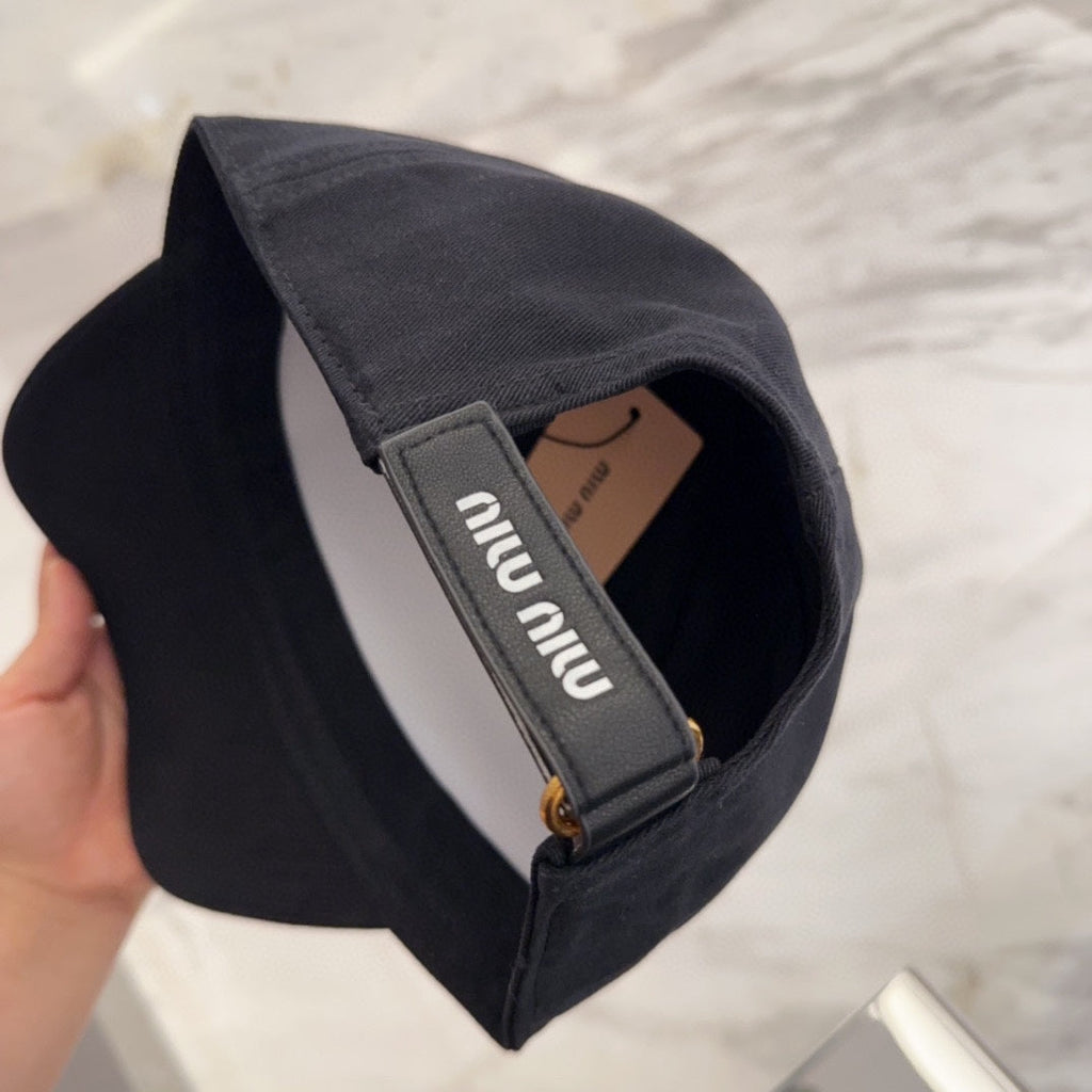 MIU MIU MM BASEBALL CAP IN BLACK FABRIC EMBROIDERED LOGO STYLE 5