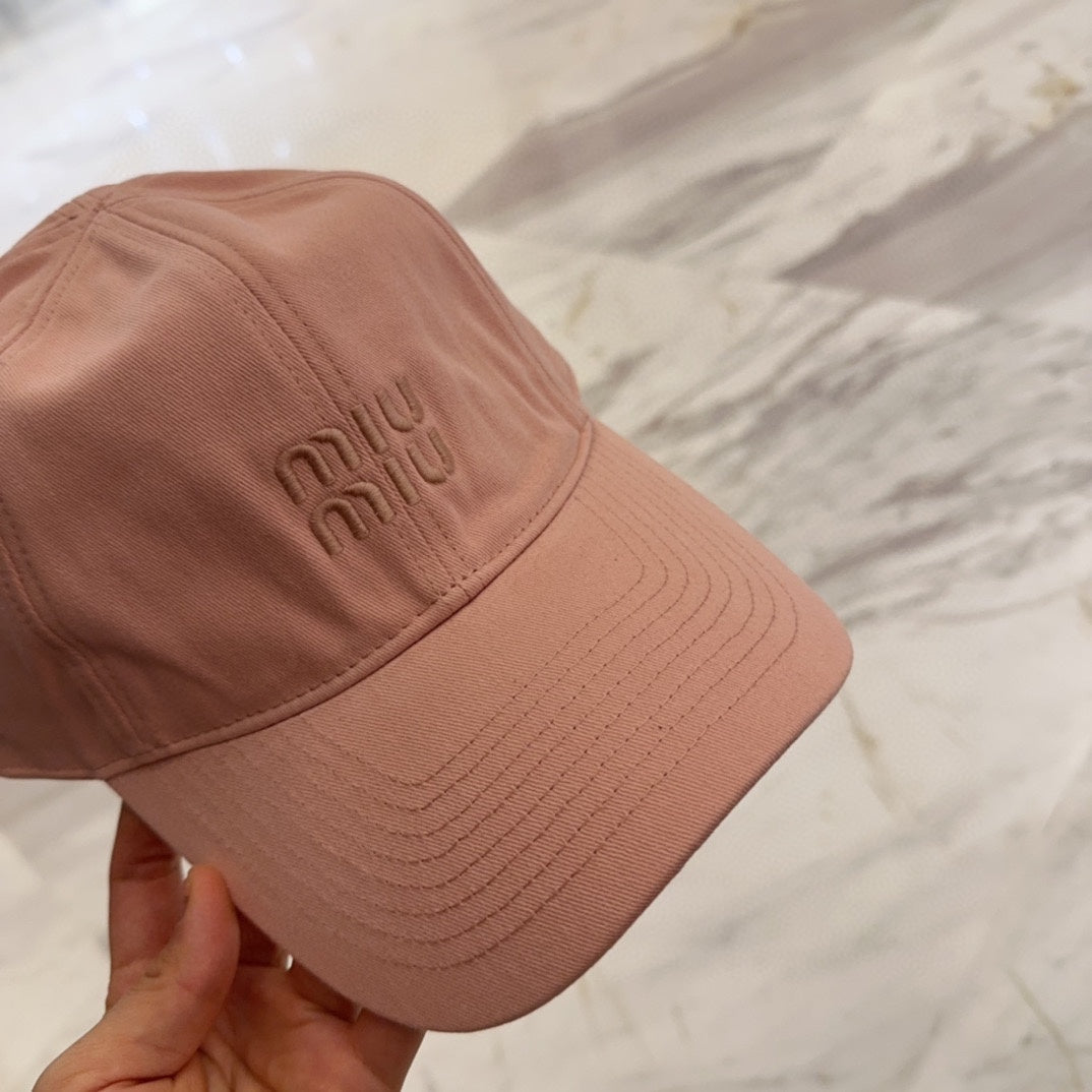 MIU MIU MM BASEBALL CAP IN MELON PINK FABRIC EMBROIDERED LOGO STYLE 4
